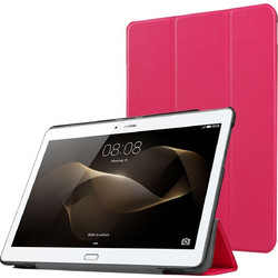 Huawei MediaPad M2 10 inch - Δερμάτινη Θήκη Βιβλίο Tri-Fold Φούξια με Βάση Στήριξης και πίσω καλύμμα σιλικόνης διάφανο (oem)