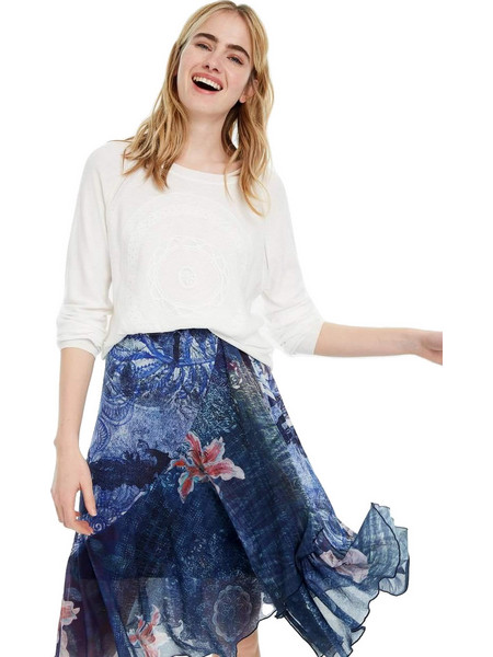 Desigual Nala Μίντι Φούστα Υφασμάτινη Ψηλόμεση Μπλε 19SWFK08