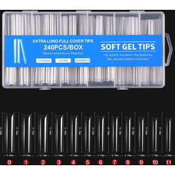 Soft Gel Extra Long XL Blue Square Tips Νυχιών 240τμχ