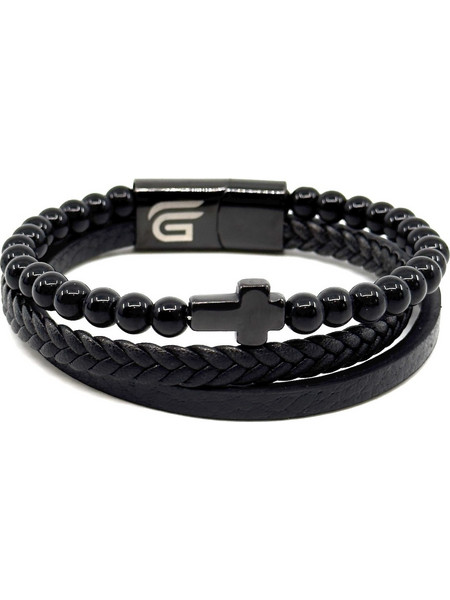 Legend Accessories Ανδρικό Βραχιόλι με Σταυρό από Δέρμα & Ατσάλι με Χάντρες LGD-BR-2079