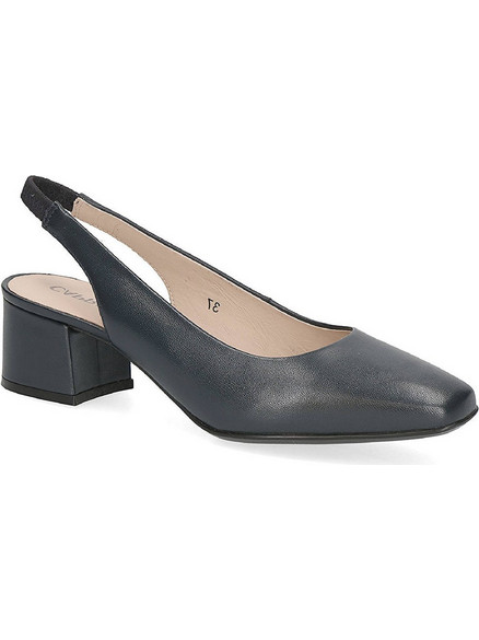 Caprice Ανατομικές Γόβες Slingback Δερμάτινες με Χοντρό Χαμηλό Τακούνι Navy Μπλε 9-29500-42-855