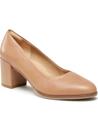 Clarks Freva 55 Ανατομικές Γόβες Δερμάτινες με Χοντρό Χαμηλό Τακούνι Μπεζ 261709634
