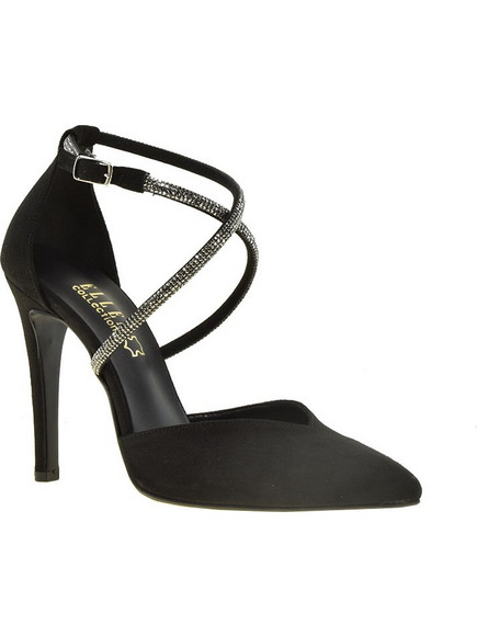 Ellen Γόβες Suede με Τακούνι Στιλέτο Λουράκι & Στρας Μαύρες 83968