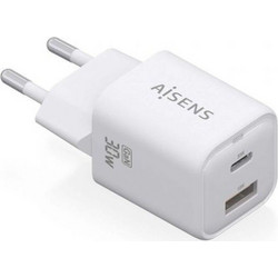 Aisens 30W2 Φορτιστής χωρίς Καλώδιο με Θύρα USB-A & Θύρα USB-C 30W Power Delivery White
