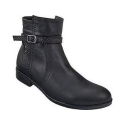 Safe Step Γυναικεία Μποτάκια Biker Δερμάτινα Μαύρα με Χοντρό Χαμηλό Τακούνι 43144