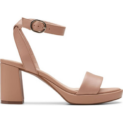 Clarks Ambyrlyn Bay Γυναικεία Πέδιλα Δερμάτινα Nude με Χοντρό Ψηλό Τακούνι και Φιάπα 26177009