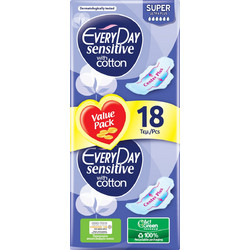 EveryDay Sensitive Super Ultra Plus Σερβιέτες με Φτερά για Αυξημένη Ροή 6 Σταγόνες από Βαμβάκι 18τμχ