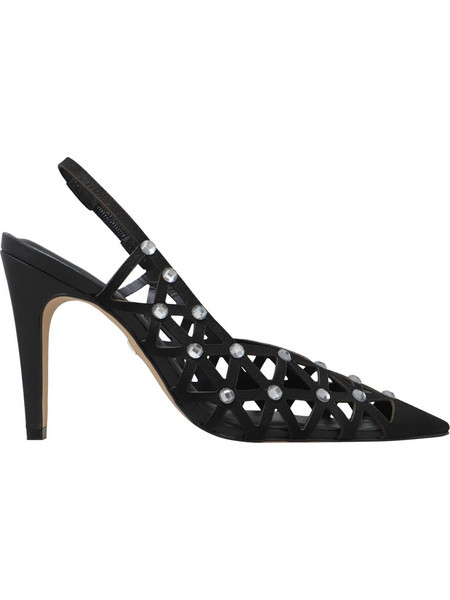 Carrano Γόβες Suede Slingback με Λεπτό Ψηλό Τακούνι & Στρας Μαύρες 754019-CAB01