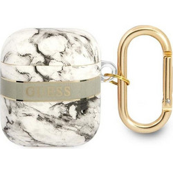 Guess Marble Strap Collection Θήκη Σιλικόνης με Γάντζο για Apple AirPods 1 / 2 Γκρι