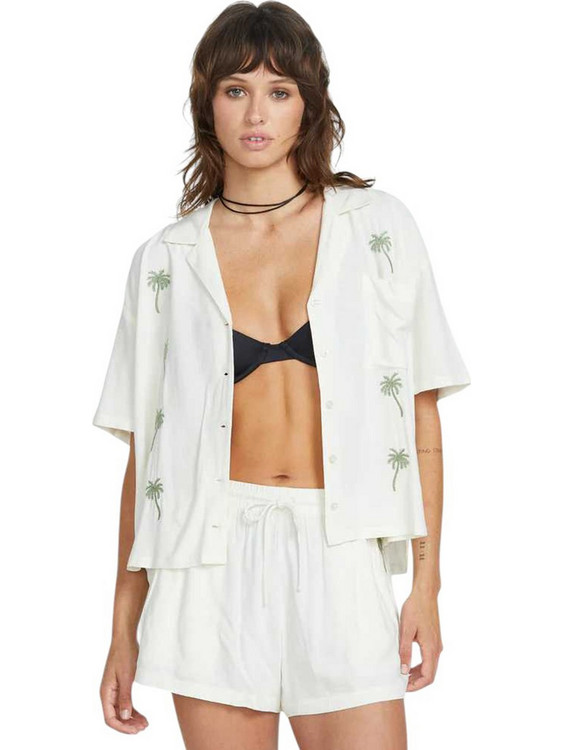 Volcom Sun Stunner Κοντομάνικο Γυναικείο Πουκάμισο Μεταξωτό Λευκό B0412500-BNE
