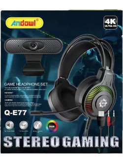 Andowl Q-E77 Gaming Headset Over Ear Black + Webcam