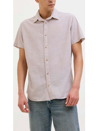 Jack & Jones Ανδρικό Πουκάμισο Βαμβακερό Κοντομάνικο Κανονική Γραμμή Μπεζ 12269329