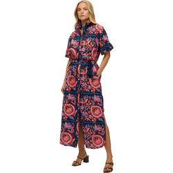 Superdry Midi Καλοκαιρινό Καθημερινό Φόρεμα Σεμιζιέ Λινό Navy Μπλε W8011893A-F5J