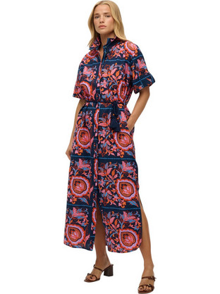Superdry Midi Καλοκαιρινό Καθημερινό Φόρεμα Σεμιζιέ Λινό Navy Μπλε W8011893A-F5J