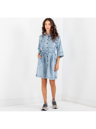 My Essential Wardrobe Mini Καθημερινό Φόρεμα Σεμιζιέ Τζιν Γαλάζιο 10704342