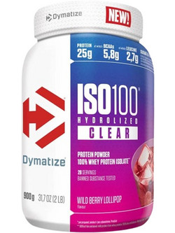 Dymatize ISO 100 Hydrolyzed Clear Wild Berry Lollipop Πρωτεΐνη Ορού Γάλακτος Γράμμωσης Χωρίς Γλουτένη 512gr