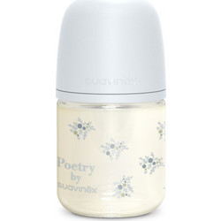 Suavinex Poetry Sx Pro Physiological Γυάλινο Μπιμπερό με Θηλή Σιλικόνης κατά των Κολικών 0+ Μηνών Beige Light Blue 120ml