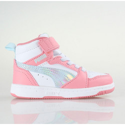 Puma Rebound V6 Παιδικά Sneakers Λευκά Ροζ Ασημί 402769-01