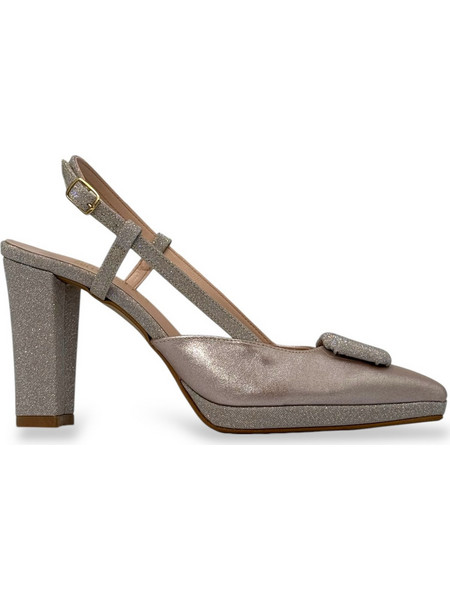 Ellen Γόβες Slingback με Χοντρό Ψηλό Τακούνι & Φιάπα Ροζ Χρυσές 84511