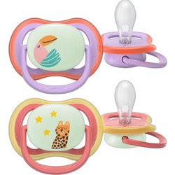 Philips Avent Ultra Air Ανατομικές Ορθοδοντικές Πιπίλες Σιλικόνης Νυκτός 18m+ Nighttime Purple Pink 2τμχ SCF376/33