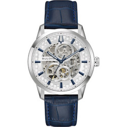 Bulova Sutton Ανδρικό Ρολόι Αυτόματο με Μπλε Δερμάτινο Λουράκι 96A330