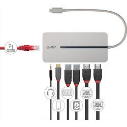 Lindy 43360 USB-C Docking Station με HDMI PD Ethernet και Σύνδεση 2 Οθονών