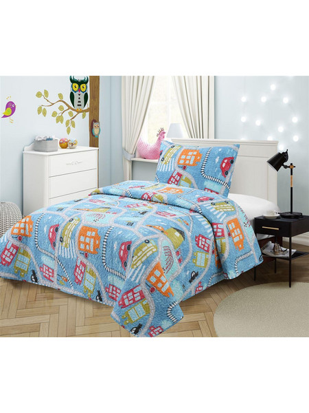 Dimcol Σετ Παιδικό Κουβερλί Μονό Microfiber με Μαξιλαροθήκη 160x220 415 Γαλάζιο