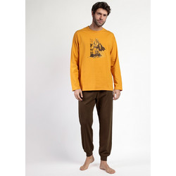 Admas Χειμωνιάτικες Ανδρικές Πιτζάμες Fleece με Κουμπιά Πορτοκαλί 63496