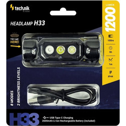 Technik H33 Επαναφορτιζόμενος Φακός Κεφαλής Εργασίας Led 1200lm