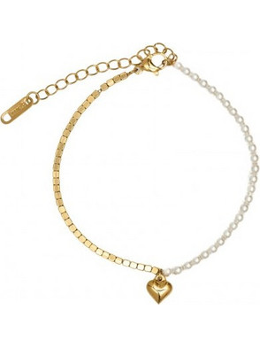 RO Accessories Γυναικείο Βραχιόλι Αλυσίδα με Καρδιά Xρυσό BR074