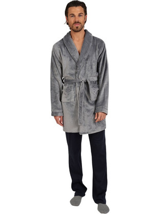 Mario Uomo Χειμωνιάτικη Ανδρική Ρόμπα Fleece Γκρι 25655