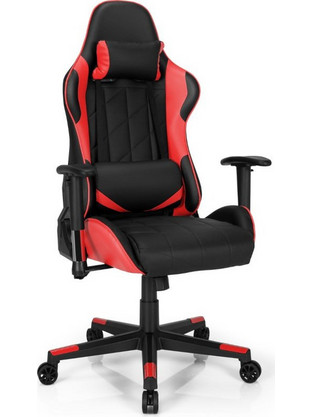 Costway Καρέκλα Gaming Δερματίνης με Ρυθμιζόμενα Μπράτσα Μαύρη Κόκκινη CB10299RE