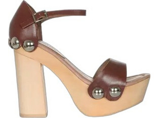Jeffrey Campbell F1599 Γυναικεία Πέδιλα Δερμάτινα Καφέ με Χοντρό Ψηλό Τακούνι και Φιάπα 0101001182-BRN