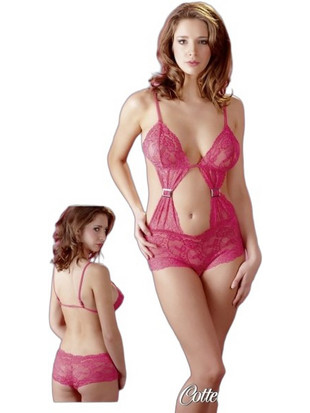 Cottelli Sexy Κορμάκι Μποξεράκι See Through με Δαντέλα Φούξια 4024144175512