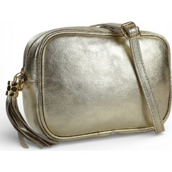 Passaggio Leather Γυναικείο Τσαντάκι Χιαστί Δερμάτινο Χρυσό με Στενό Λουρί 5655-KR-91
