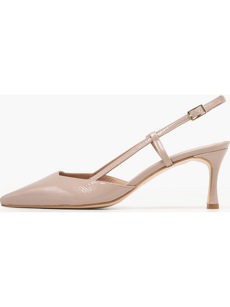 Mourtzi Γόβες Slingback Λουστρίνι με Λεπτό Χαμηλό Τακούνι Μπεζ 55-56106