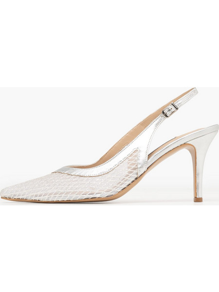 Mortoglou Γόβες Slingback Δερμάτινες με Τακούνι Στιλέτο Ασημί SK717
