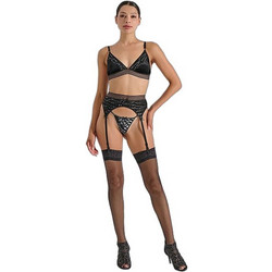 Milena By Paris Σετ Sexy Εσώρουχα με Ζαρτιέρες Μαύρα Ασημί 10208-5428