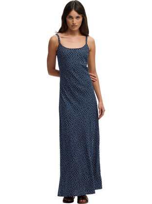 Superdry Maxi Καλοκαιρινό Καθημερινό Φόρεμα Floral Μεταξωτό Navy Μπλε W8012119A-K7G