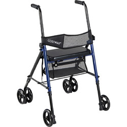 Costway Πτυσσόμενο Rollator με Κάθισμα & Τσάντα Μπλε JH10036BL