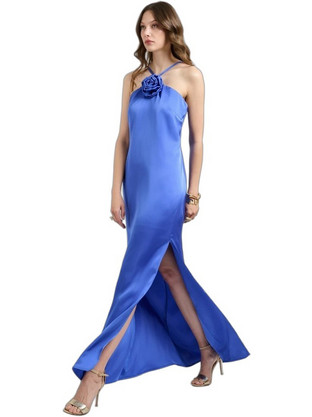 Desiree Maxi Καλοκαιρινό Φόρεμα για Γάμο / Βάπτιση Δερμάτινο Μπλε 08.44048