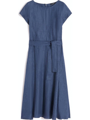 Max Mara Midi Καλοκαιρινό Καθημερινό Φόρεμα Λινό Μπλε 2615221052-006