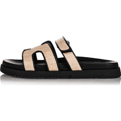 Steve Madden Δερμάτινα Γυναικεία Σανδάλια Μπεζ Μαύρα SM11003028