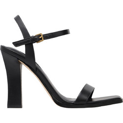 Nine West JOANY3 Γυναικεία Πέδιλα Δερμάτινα Μαύρα με Χοντρό Ψηλό Τακούνι 01-001