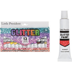 Little President Glitter Σετ Ακρυλικά Χρώματα Ζωγραφικής 12ml 12τμχ