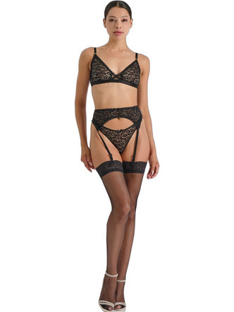 Milena By Paris Σετ Sexy Εσώρουχα See Through με Δαντέλα & Ζαρτιέρες Μαύρα 9194