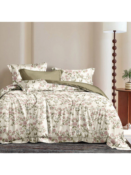 Beauty Home Σετ Σεντόνια Υπέρδιπλα Βαμβακερά 230x260 Memories Art 12675 Μπεζ Ροζ