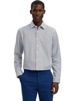 Selected Ανδρικό Πουκάμισο Βαμβακερό Μακρυμάνικο Slim Fit Λευκό Navy Μπλε 16092939