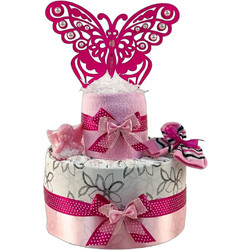 Τούρτα από Πάνες για Νεογέννητο Κορίτσι Butterfly Φούξια DC061