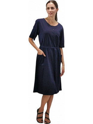 Billy's Fashion Midi Καλοκαιρινό Καθημερινό Φόρεμα Μεταξωτό Navy Μπλε 26068